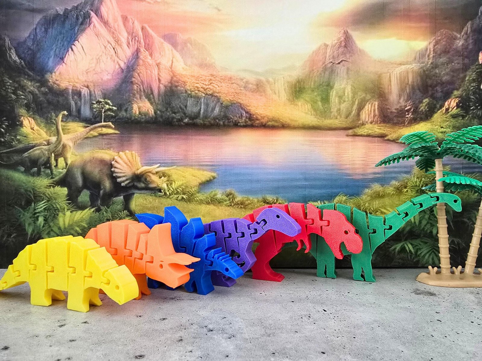 Dinossauros articulados coloridos